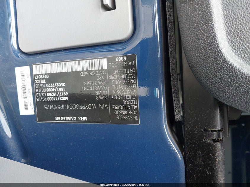 2017 Freightliner Sprinter VIN WDYPF3CC4HP543475 IAAI salvage auction — NORMAL WEAR, SF97 (Maryland), sold $3,550 on 2026-07-21 (photo 9)