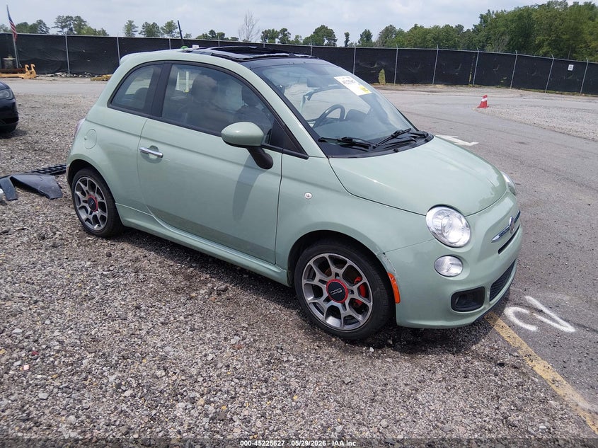 2012 Fiat 500 VIN 3C3CFFBR3CT148990 IAAI salvage auction — SIDE, Salvage Title, sold $725 on 2026-08-12 (photo 1)
