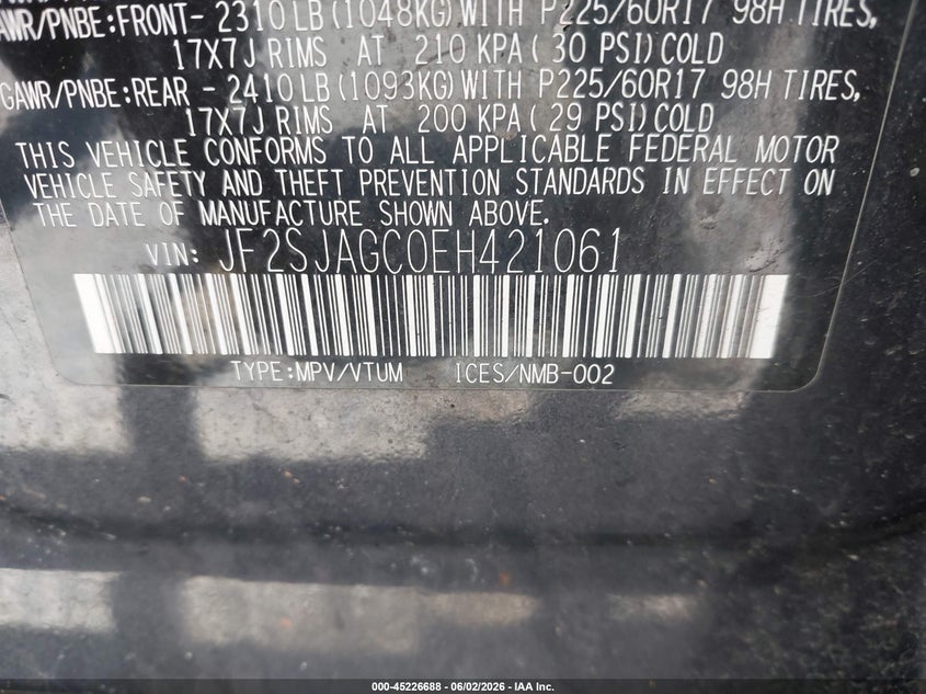 2014 Subaru Forester VIN JF2SJAGC0EH421061 IAAI salvage auction — REAR END, Mv-907A (New York), sold $25 on 2026-07-28 (photo 9)