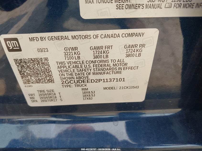 2023 Chevrolet Silverado VIN 2GCUDEED2P1137101 IAAI salvage auction — HAIL, Salvage Title, sold $18,550 on 2026-07-29 (photo 9)