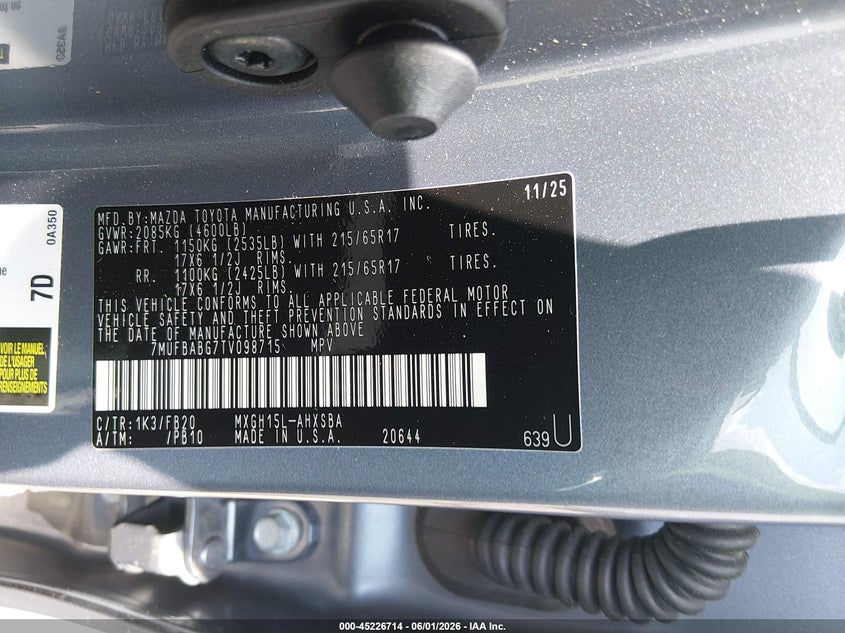 2026 Toyota Corolla cross VIN 7MUFBABG7TV098715 IAAI salvage auction — FRONT END, Salvage Title, sold $9,200 on 2026-07-14 (photo 9)