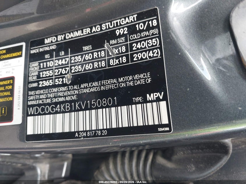 2019 Mercedes-benz Glc VIN WDC0G4KB1KV150801 IAAI salvage auction — SIDE, Salvage (North Carolina), sold $5,100 on 2026-07-23 (photo 9)