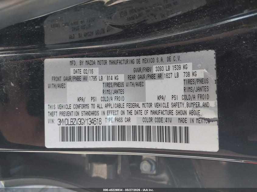 2016 Scion Ia VIN 3MYDLBZV3GY134618 IAAI salvage auction — SIDE, Salvage (Oregon), sold $2,625 on 2026-08-27 (photo 9)