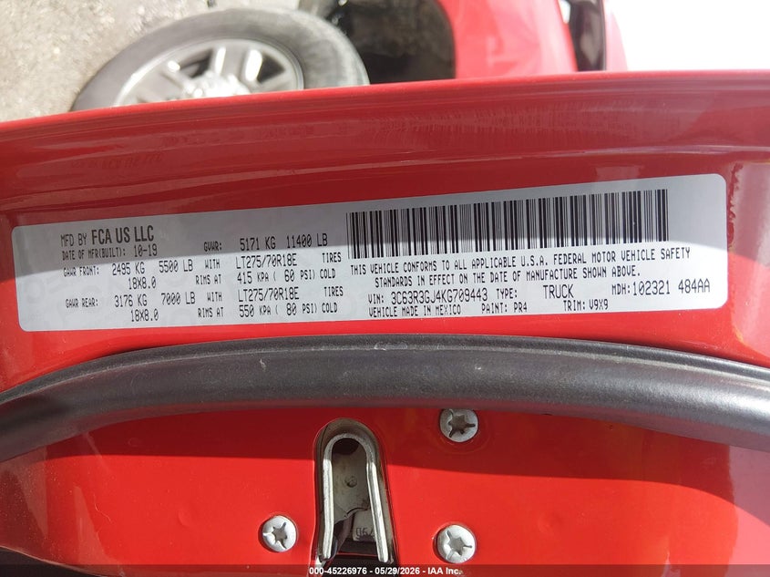 2019 Ram 3500 VIN 3C63R3GJ4KG709443 IAAI salvage auction — FRONT END, Salvage (Arkansas), sold $5,100 on 2026-07-22 (photo 8)