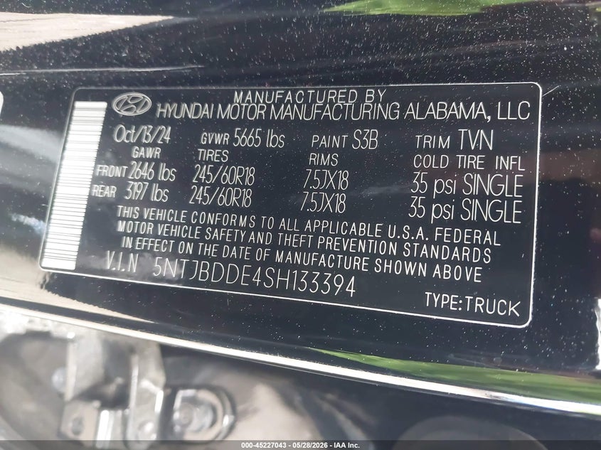 2025 Hyundai Santa cruz VIN 5NTJBDDE4SH133394 IAAI salvage auction — FRONT END, Salvage Title, sold $525 on 2026-07-28 (photo 9)