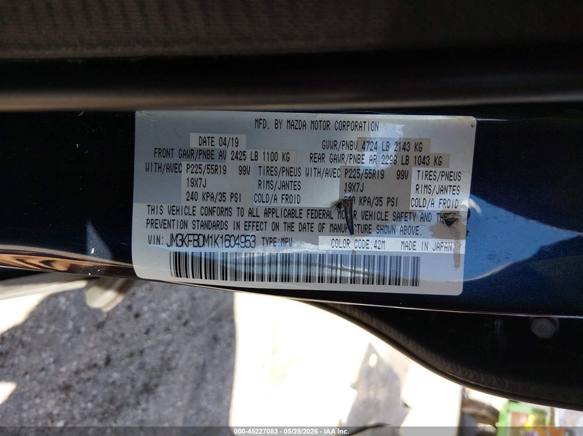 2019 Mazda Cx-5 VIN JM3KFBDM1K1604953 IAAI salvage auction — FRONT END, Salvage Title, sold $3,350 on 2026-07-16 (photo 9)