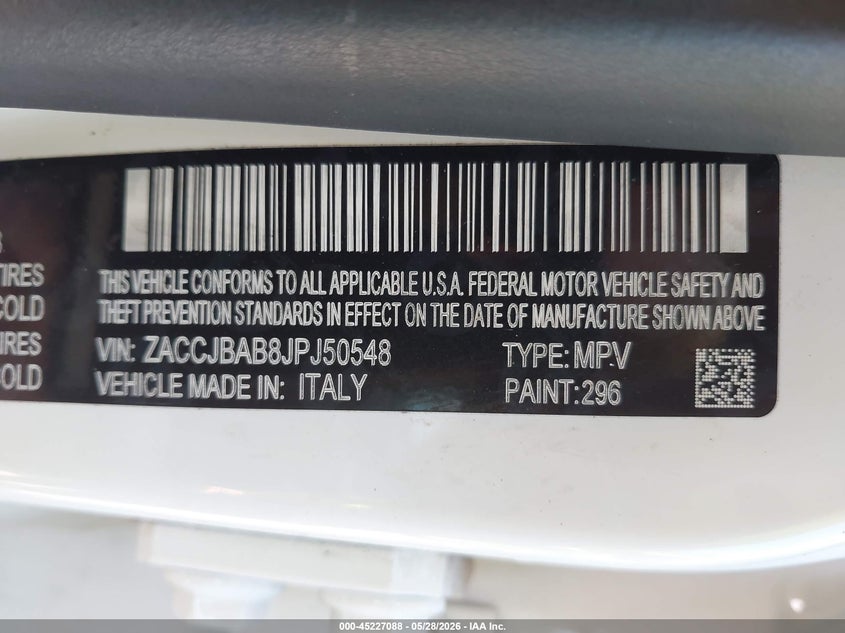 2018 Jeep Renegade VIN ZACCJBAB8JPJ50548 IAAI salvage auction — REAR END, Salvage - Greater Than 75% (Maryland), sold $1,700 on 2026-07-28 (photo 9)