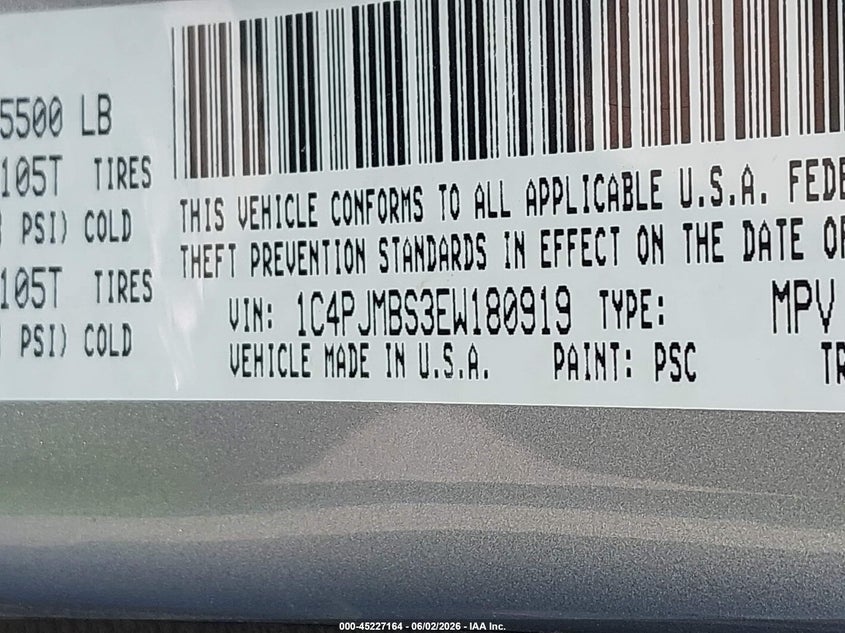 2014 Jeep Cherokee VIN 1C4PJMBS3EW180919 IAAI salvage auction — SIDE, Salvage Title, sold $1,350 on 2026-07-09 (photo 9)