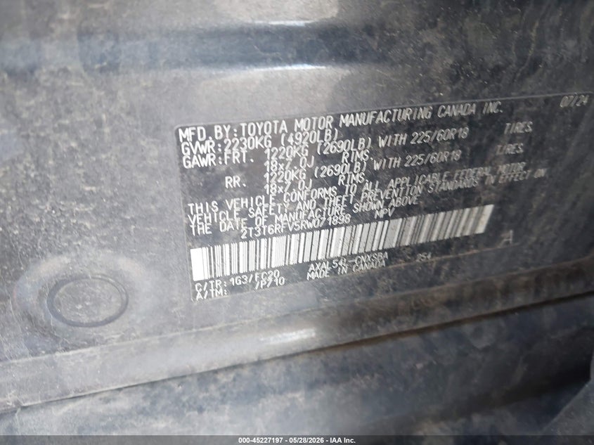 2024 Toyota Rav 4 VIN 2T3T6RFV5RW071898 IAAI salvage auction — FRONT END, Salvage Title, sold $12,600 on 2026-07-29 (photo 9)