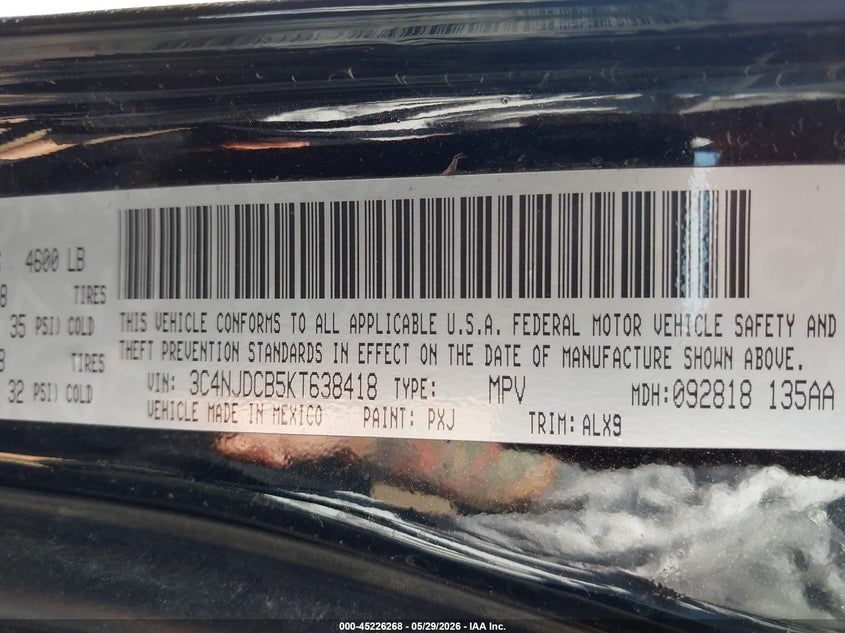 2019 Jeep Compass VIN 3C4NJDCB5KT638418 IAAI salvage auction — RIGHT FRONT, Clear (Michigan), sold $1,750 on 2026-07-10 (photo 9)