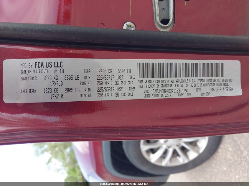 2019 Jeep Cherokee VIN 1C4PJMCB0KD341183 IAAI salvage auction — NORMAL WEAR, Sf97 (Minnesota), sold $9,200 on 2026-07-20 (photo 9)