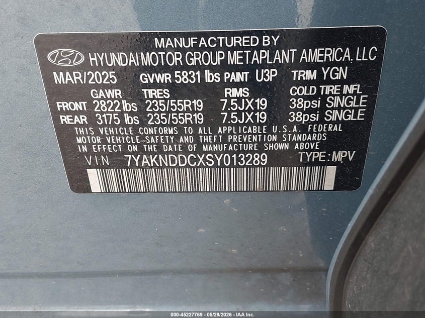 2025 Hyundai Ioniq 5 VIN 7YAKNDDCXSY013289 IAAI salvage auction — BIO HAZARD, Salvage Title, sold $12,500 on 2026-07-16 (photo 9)