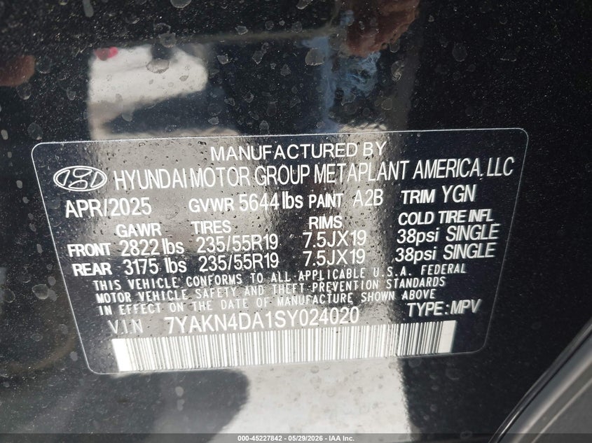 2025 Hyundai Ioniq 5 VIN 7YAKN4DA1SY024020 IAAI salvage auction — FRONT END, Salvage Title, sold $16,150 on 2026-07-20 (photo 9)