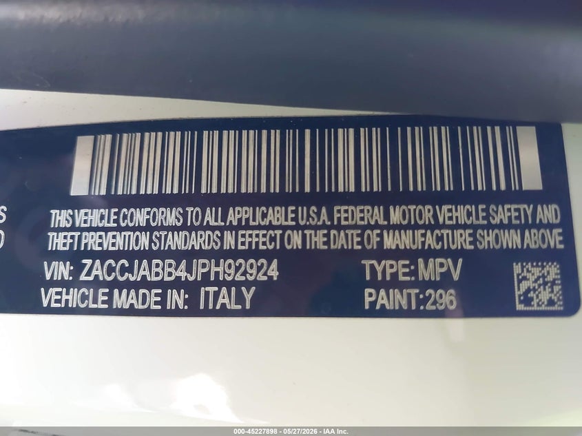 2018 Jeep Renegade VIN ZACCJABB4JPH92924 IAAI salvage auction — RIGHT SIDE, Salvage (Arizona), sold $2,075 on 2026-08-15 (photo 9)