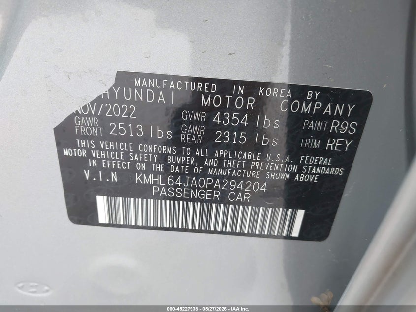 2023 Hyundai Sonata VIN KMHL64JA0PA294204 IAAI salvage auction — FRONT END, Salvage (Texas), sold $4,550 on 2026-07-30 (photo 9)