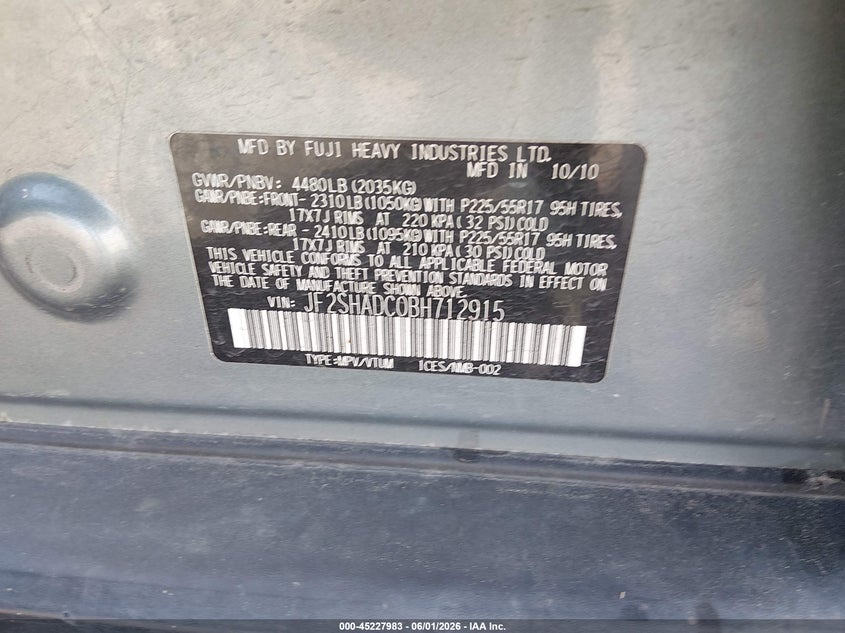 2011 Subaru Forester VIN JF2SHADC0BH712915 IAAI salvage auction — SIDE, Clear (Montana), sold $1,450 on 2026-07-22 (photo 9)