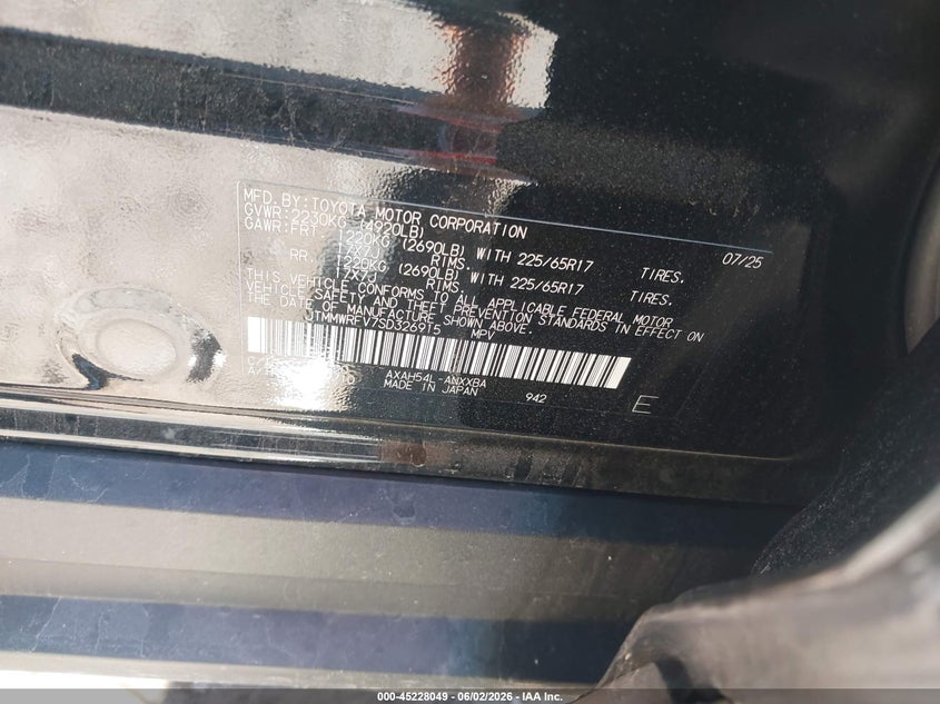 2025 Toyota Rav 4 VIN JTMMWRFV7SD326915 IAAI salvage auction — FRONT END, Salvage (New Hampshire), sold $12,250 on 2026-07-31 (photo 9)