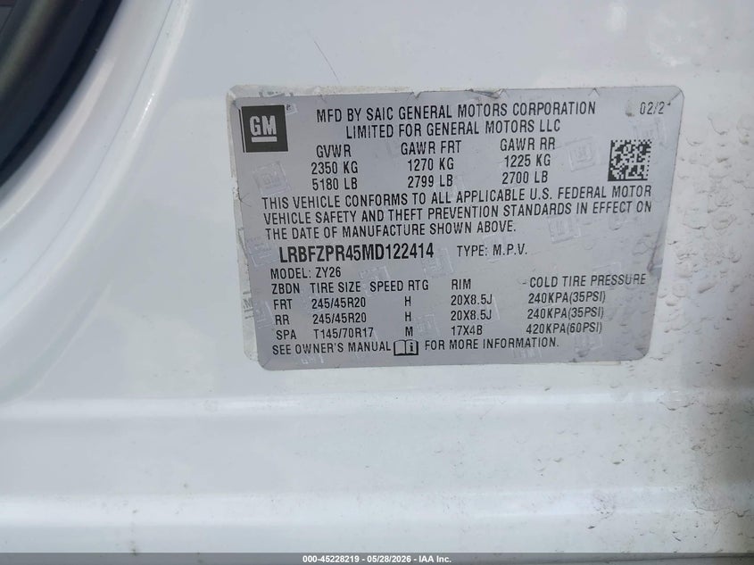 2021 Buick Envision VIN LRBFZPR45MD122414 IAAI salvage auction — RIGHT SIDE, Salvage Title, sold $4,950 on 2026-07-08 (photo 9)