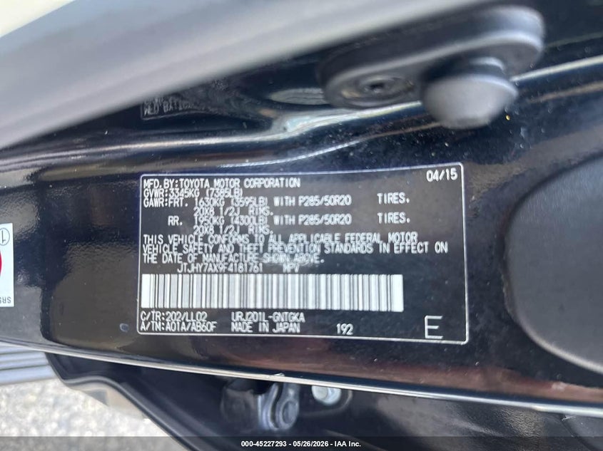 2015 Lexus Lx 570 VIN JTJHY7AX9F4181761 IAAI salvage auction — NORMAL WEAR, Clear (Oklahoma), sold $24,650 on 2026-07-08 (photo 9)