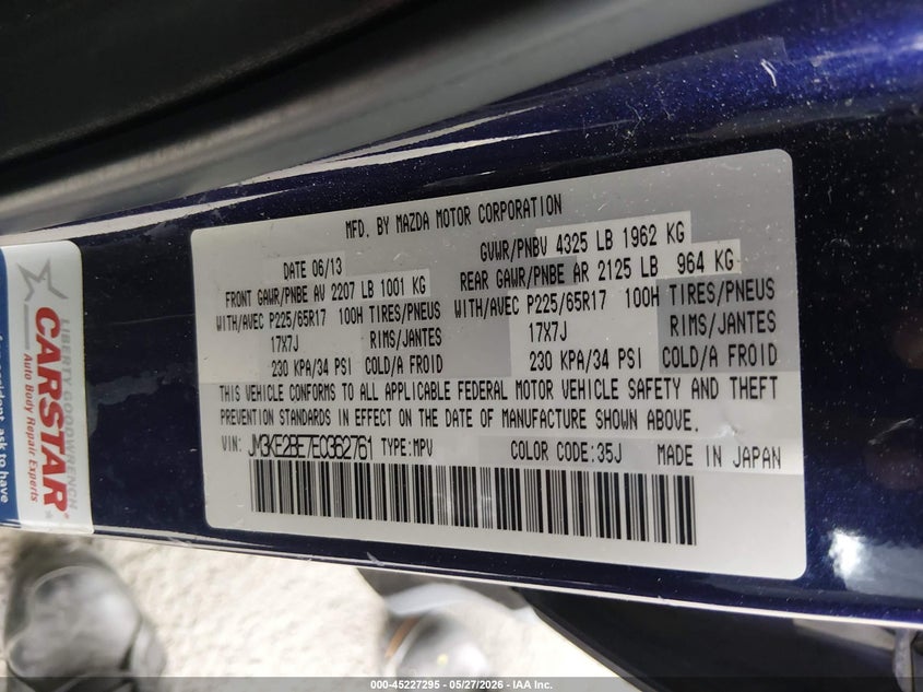 2014 Mazda Cx-5 VIN JM3KE2BE7E0362761 IAAI salvage auction — REAR END, Salvage Title, sold $2,700 on 2026-07-23 (photo 9)