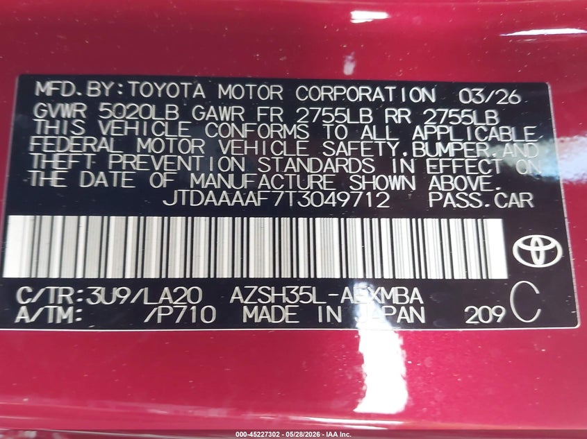 2026 Toyota Crown VIN JTDAAAAF7T3049712 IAAI salvage auction — FRONT END, Salvage Title, sold $11,450 on 2026-07-23 (photo 9)