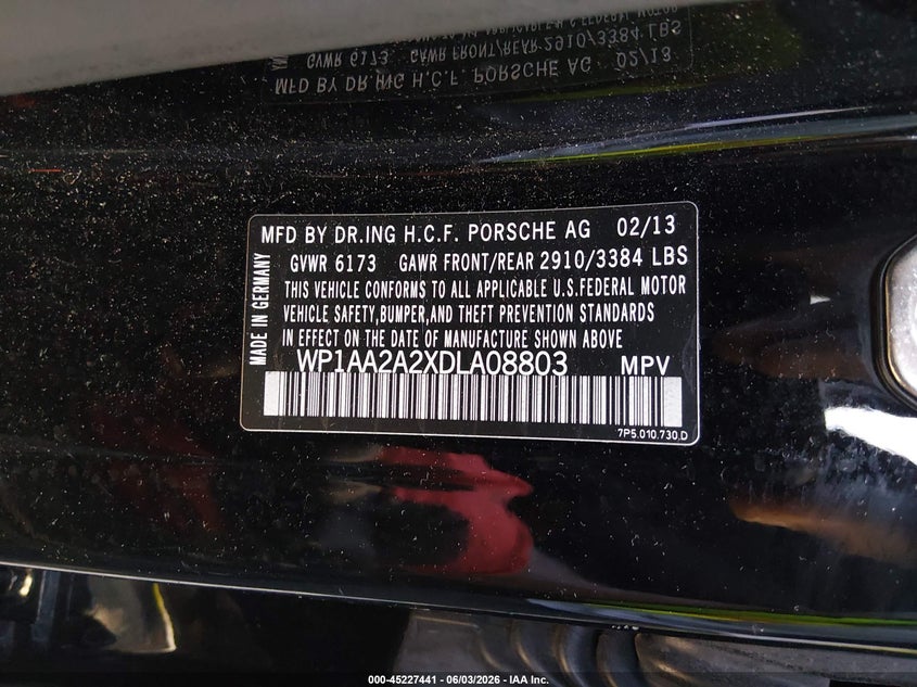 2013 Porsche Cayenne VIN WP1AA2A2XDLA08803 IAAI salvage auction — NORMAL WEAR, Original (Kentucky), sold $1,500 on 2026-07-29 (photo 9)