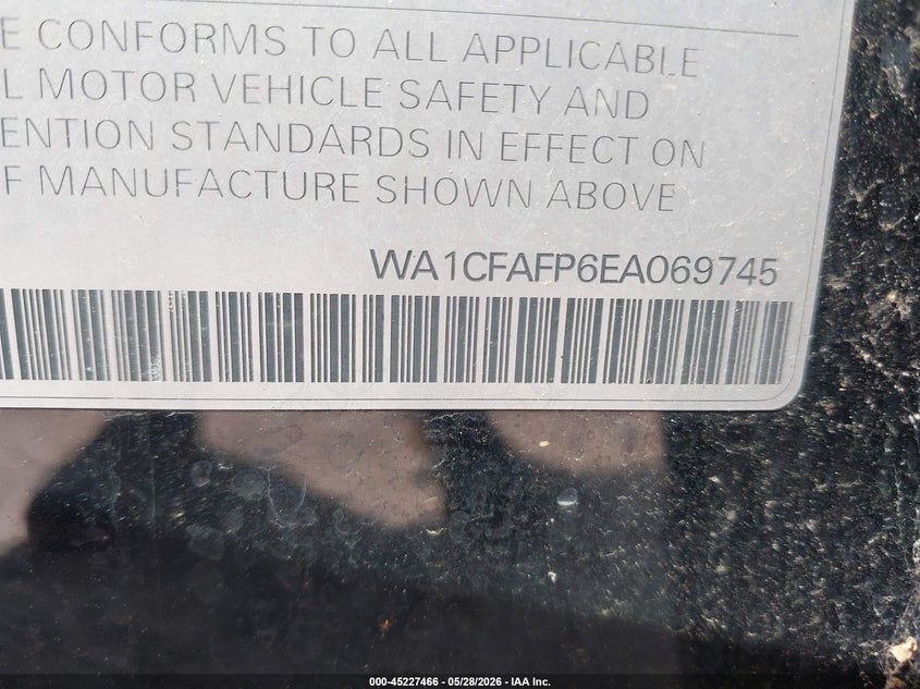 2014 Audi Q5 VIN WA1CFAFP6EA069745 IAAI salvage auction — NORMAL WEAR, Original (Kentucky), sold $1,300 on 2026-07-22 (photo 9)