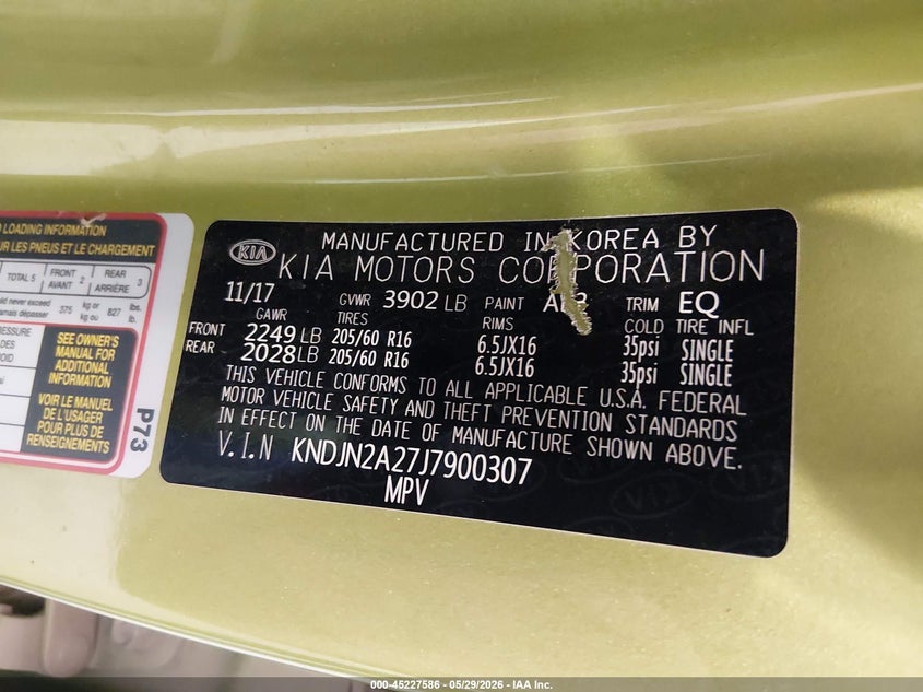 2018 Kia Soul VIN KNDJN2A27J7900307 IAAI salvage auction — REAR END, Salvage Title, sold $1,250 on 2026-07-22 (photo 9)