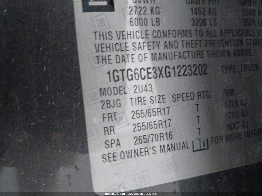 2016 Gmc Canyon VIN 1GTG6CE3XG1223202 IAAI salvage auction — LEFT SIDE, Salvage Title, sold $3,600 on 2026-07-30 (photo 9)