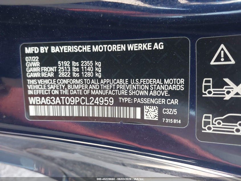 2023 BMW 4er VIN WBA63AT09PCL24959 IAAI salvage auction — REAR END, Salvage (Illinois), sold $16,200 on 2026-07-22 (photo 9)