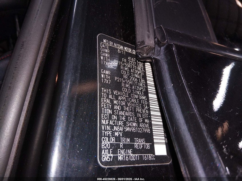 2011 Nissan Juke VIN JN8AF5MV9BT027998 IAAI salvage auction — FRONT END, Salvage (Idaho), sold $1,025 on 2026-07-10 (photo 9)