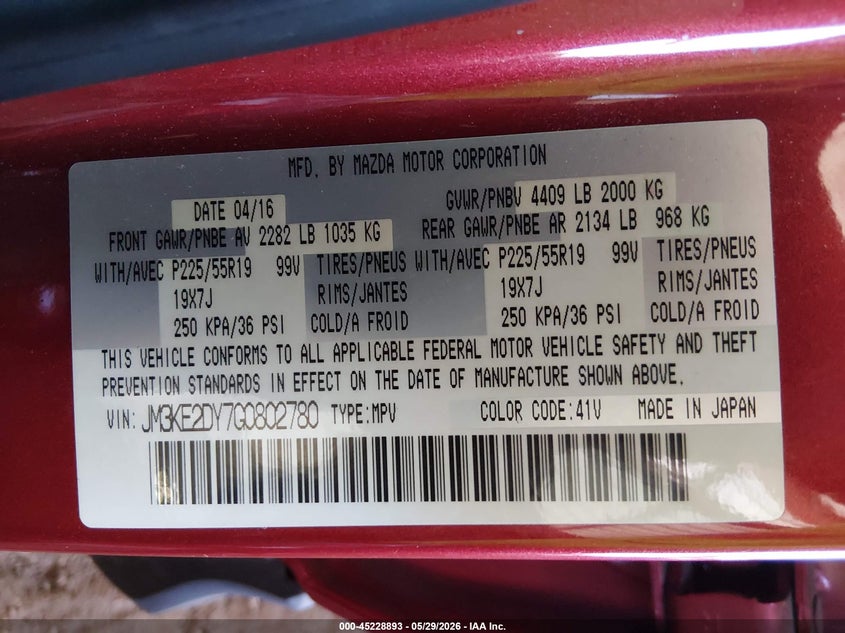 2016 Mazda Cx-5 VIN JM3KE2DY7G0802780 IAAI salvage auction — FRONT END, Salvage Title, sold $2,650 on 2026-07-28 (photo 9)