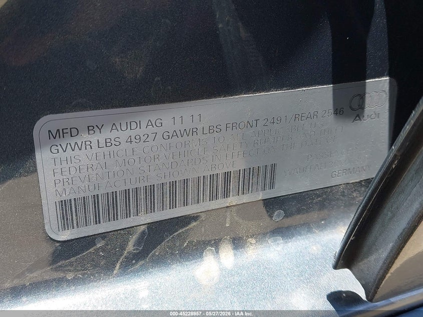 2012 Audi A4 VIN WAUFFAFL3CN013961 IAAI salvage auction — SUSPENSION, Salvage (California), sold $1,900 on 2026-07-15 (photo 9)