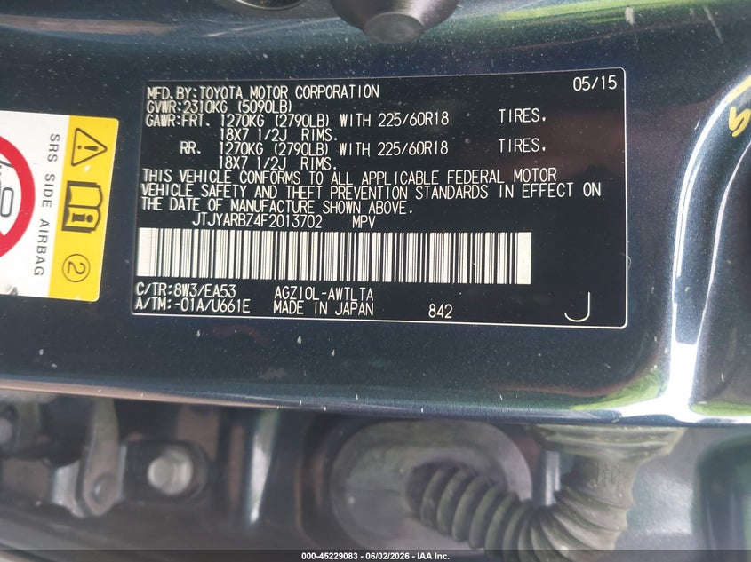 2015 Lexus Nx VIN JTJYARBZ4F2013702 IAAI salvage auction — RIGHT FRONT, Original (Texas), sold $6,150 on 2026-07-14 (photo 9)