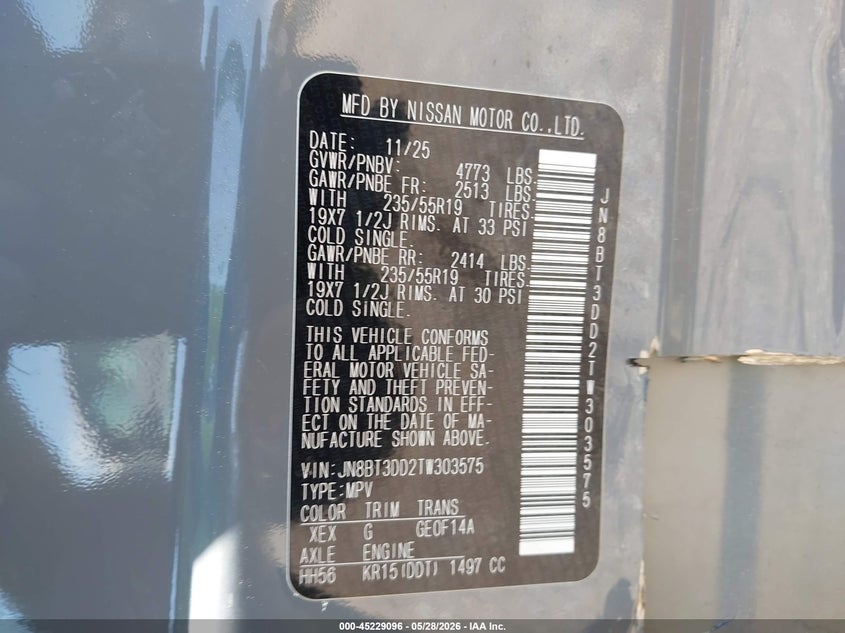 2026 Nissan Rogue VIN JN8BT3DD2TW303575 IAAI salvage auction — FRONT END, Salvage Title, sold $10,100 on 2026-07-29 (photo 9)