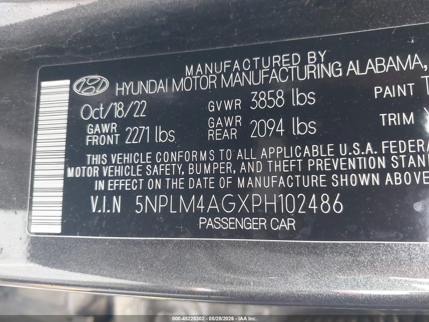 2023 Hyundai Elantra VIN 5NPLM4AGXPH102486 IAAI salvage auction — LEFT REAR, Salvage (California), sold $4,150 on 2026-07-06 (photo 9)