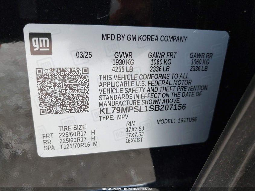 2025 Chevrolet Trailblazer VIN KL79MPSL1SB207156 IAAI salvage auction — HAIL, Salvage Title, sold $8,375 on 2026-07-06 (photo 9)