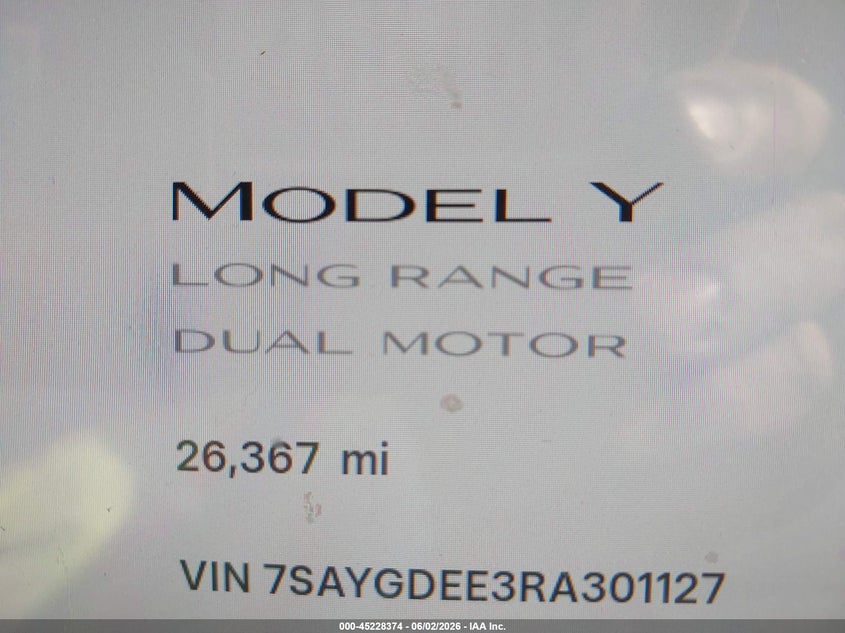 2024 Tesla Model y VIN 7SAYGDEE3RA301127 IAAI salvage auction — FRONT END, Salvage Title, sold $13,200 on 2026-07-05 (photo 7)