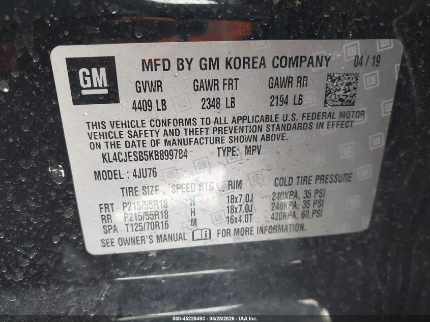 2019 Buick Encore VIN KL4CJESB5KB899784 IAAI salvage auction — FRONT END, Salvage (New Jersey), sold $2,150 on 2026-07-16 (photo 9)
