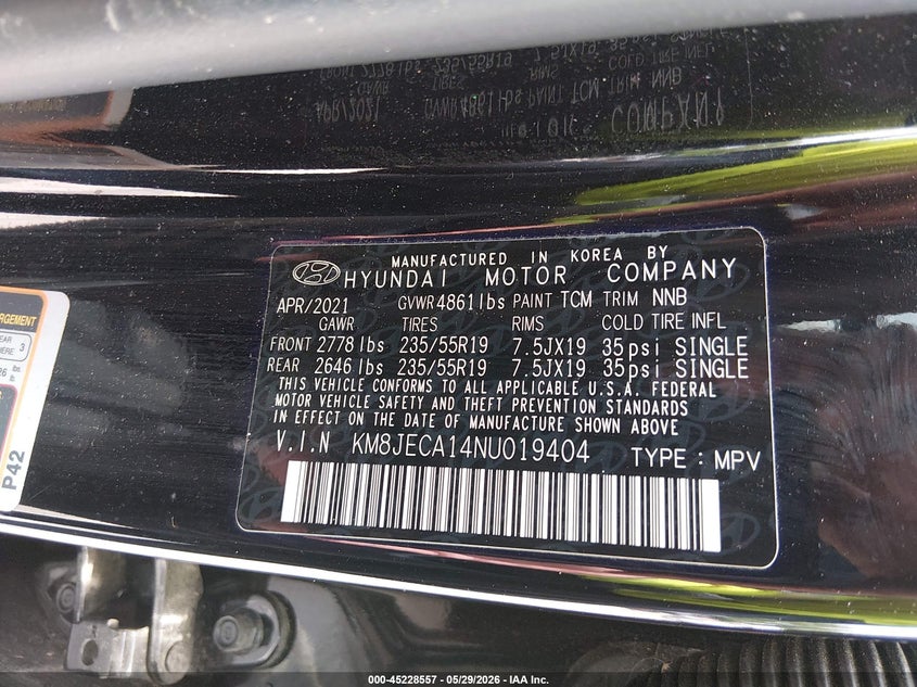 2022 Hyundai Tucson VIN KM8JECA14NU019404 IAAI salvage auction — FRONT & REAR, Salvage Title, sold $9,300 on 2026-07-09 (photo 9)