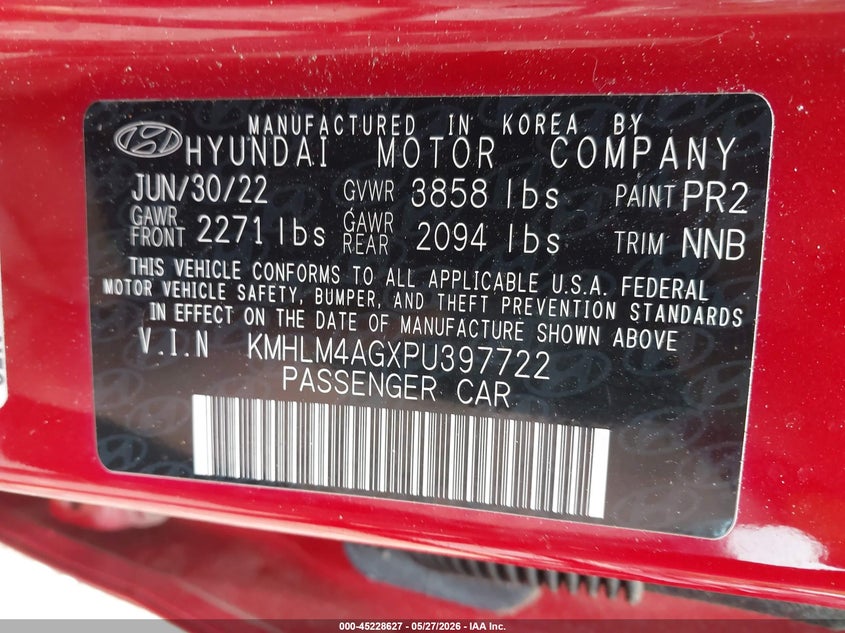 2023 Hyundai Elantra VIN KMHLM4AGXPU397722 IAAI salvage auction — REAR END, Salvage (Pennsylvania), sold $2,700 on 2026-08-01 (photo 9)