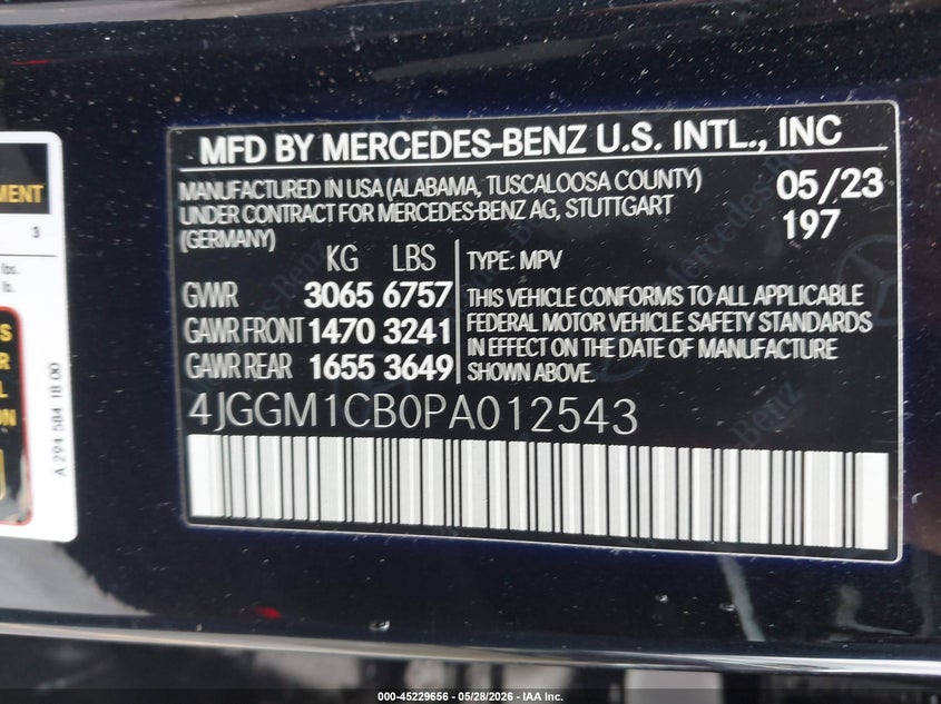 2023 Mercedes-benz VIN 4JGGM1CB0PA012543 IAAI salvage auction — UNDERCARRIAGE, Salvage Title, sold $24,400 on 2026-07-09 (photo 9)