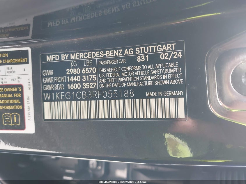 2024 Mercedes-benz Eqe VIN W1KEG1CB3RF055188 IAAI salvage auction — REAR END, Salvage Title, sold $3,350 on 2026-07-24 (photo 9)