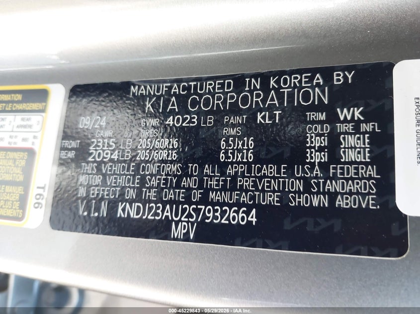 2025 Kia Soul VIN KNDJ23AU2S7932664 IAAI salvage auction — FRONT END, Salvage Title, sold $2,300 on 2026-07-22 (photo 9)