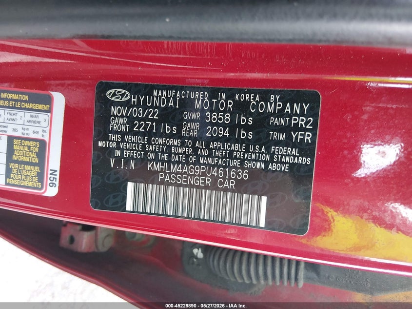 2023 Hyundai Elantra VIN KMHLM4AG9PU461636 IAAI salvage auction — FRONT END, Certificate Of Destruction (Florida), sold $2,500 on 2026-07-06 (photo 9)