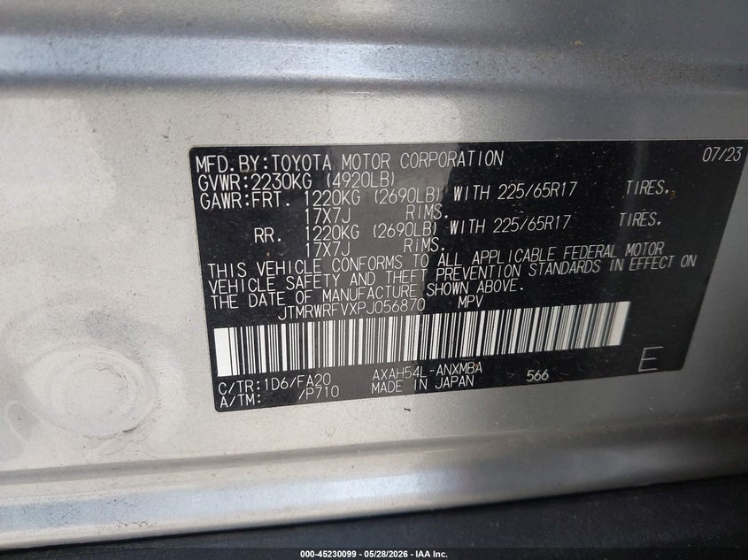 2023 Toyota Rav 4 VIN JTMRWRFVXPJ056870 IAAI salvage auction — FRONT & REAR, Salvage Title, sold $8,400 on 2026-07-31 (photo 9)