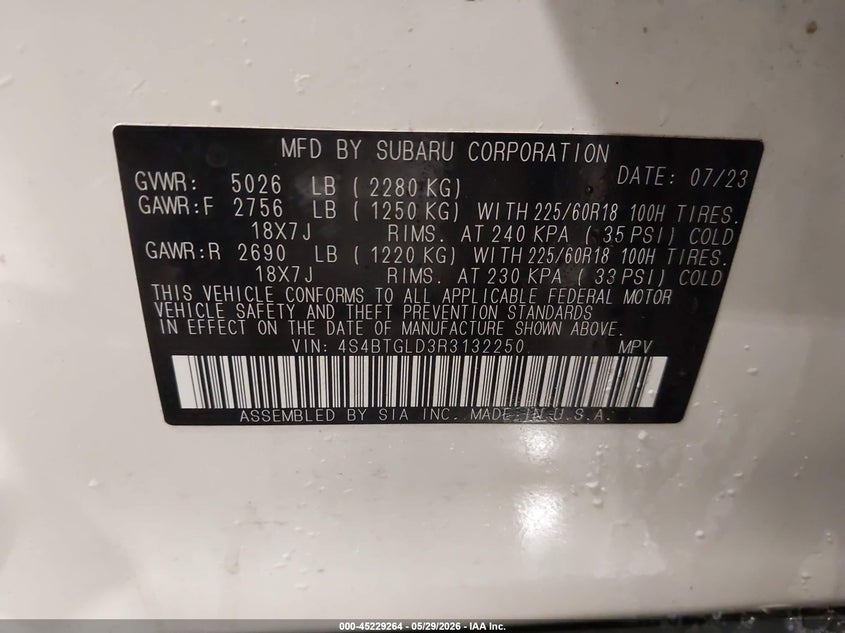 2024 Subaru Outback VIN 4S4BTGLD3R3132250 IAAI salvage auction — FRONT END, Salvage (Nebraska), sold $7,500 on 2026-07-30 (photo 9)