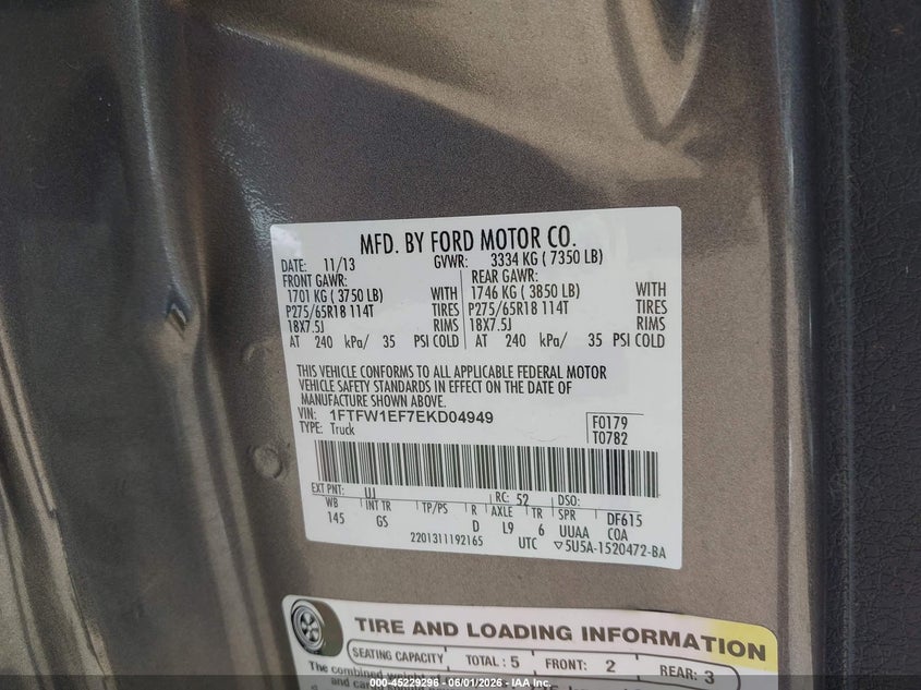 2014 Ford F-150 VIN 1FTFW1EF7EKD04949 IAAI salvage auction — LEFT SIDE, Original (Texas), sold $4,150 on 2026-07-24 (photo 9)