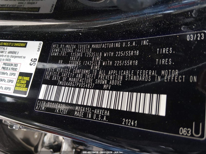 2023 Toyota Corolla cross VIN 7MUDAABG7PV054827 IAAI salvage auction — FRONT END, Salvage Title, sold $8,000 on 2026-07-27 (photo 9)