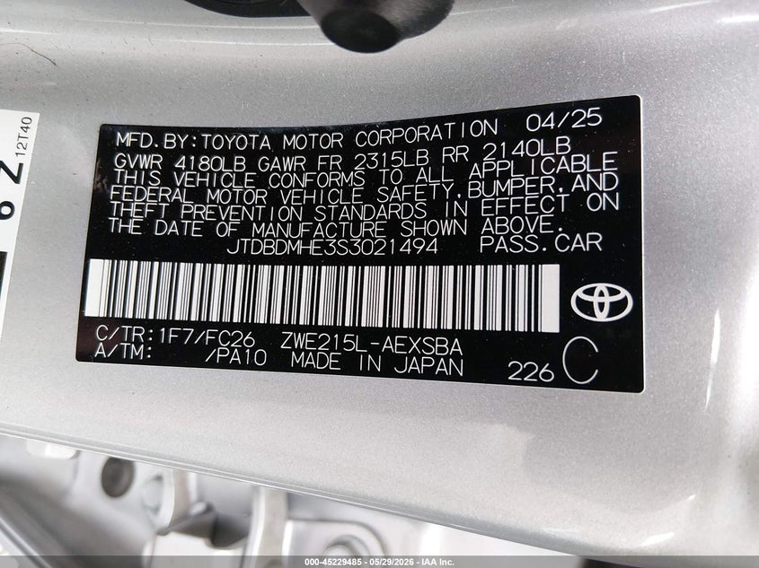 2025 Toyota Corolla VIN JTDBDMHE3S3021494 IAAI salvage auction — REAR END, Salvage (Oregon), sold $12,675 on 2026-07-20 (photo 9)